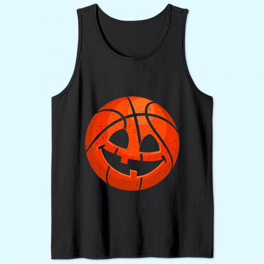 Basketball Pumpkin Face Halloween Jack-O-Lantern Tank Top