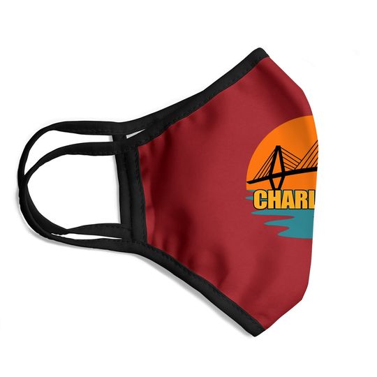 Charleston Cooper River Ravenel Bridge Silhouette Sunset Face Mask