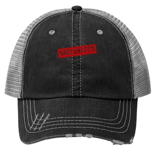 Certified Vaccinated Red Stamp Humor Graphic Trucker Hat