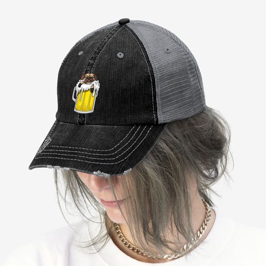 Pug Dog Beer Drinking Party Funny Premium Trucker Hat
