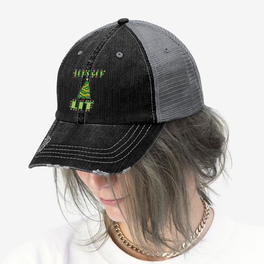 Lets Get Lit Christmas Trucker Hat Its Drinking Dirty Adult Pajama Trucker Hat