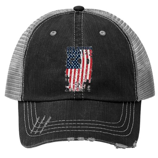 One Nation Under God Christian Cross American Flag Trucker Hat