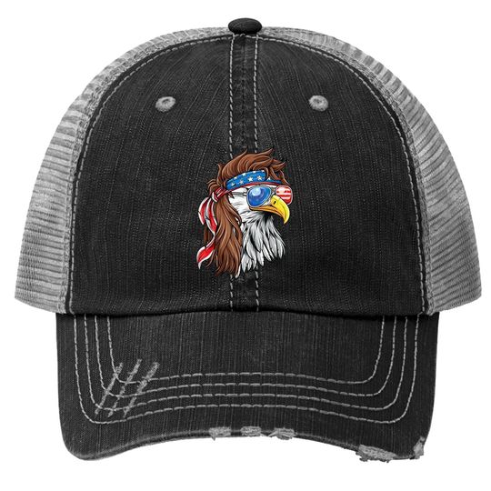 Patriotic Bald Eagle Mullet Usa American Flag 4th Of July Trucker Hat