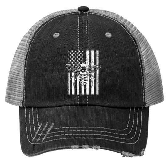 American Flag Honey Bee Honeycomb Beekeeper Beekeeping Trucker Hat