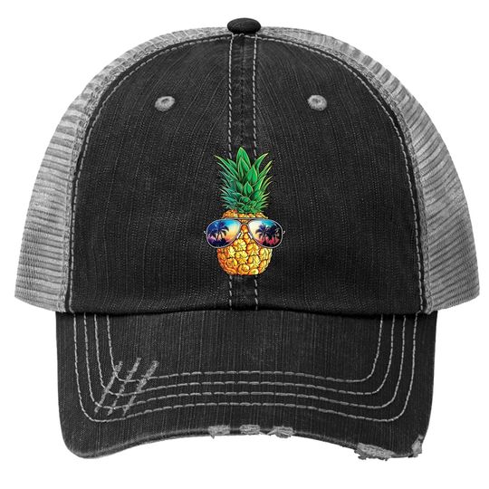 Pineapple Sunglasses Trucker Hat Aloha Beaches Hawaiian Trucker Hat