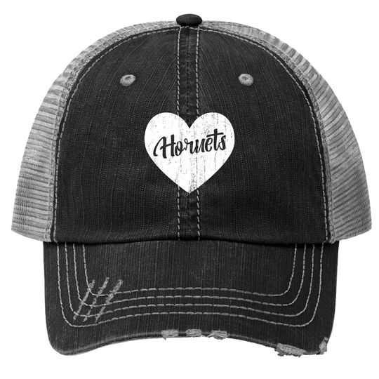 Hornets School Sports Fan Team Spirit Mascot Heart Trucker Hat