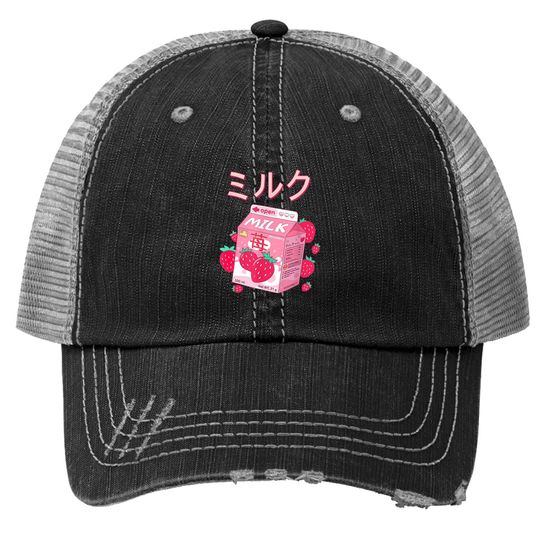 Japanese Kawaii Strawberry Milk Trucker Hat Milk Shake Trucker Hat