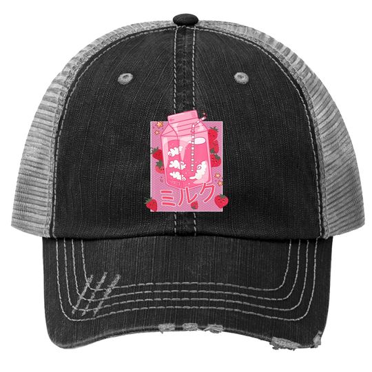 Retro 90s Strawberry Milk Shake - Japanese Kawaii Milk Trucker Hat