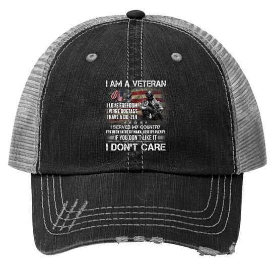 I Am A Veteran I Love Freedom My Country Funny Veteran  trucker Hat