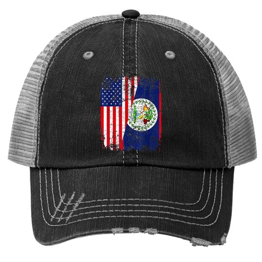 Belizean Roots Half American Flag Usa Belize Flag Trucker Hat