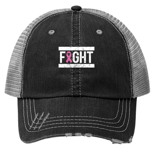Fight Pink Breast Cancer Awareness Pink October Grunge Trucker Hat