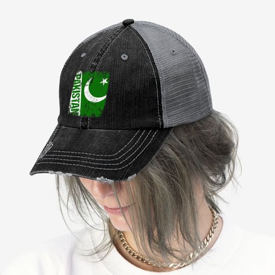 Pakistan Big Flag Vintage Distressed Trucker Hat