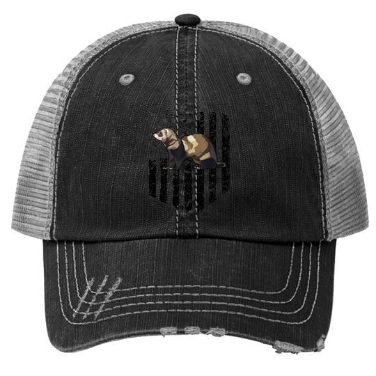 White American Flag Ferret Farm Animal Trucker Hat