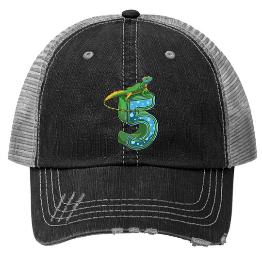 5 Year Old Lizard Reptile 5th Birthday Party Trucker Hat