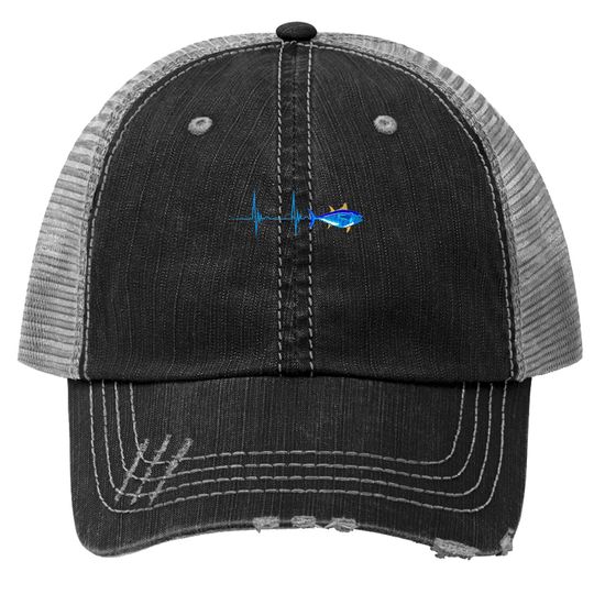 Bluefin Tuna Heartbeat Ekg Pulseline Deep Sea Fishing Trucker Hat