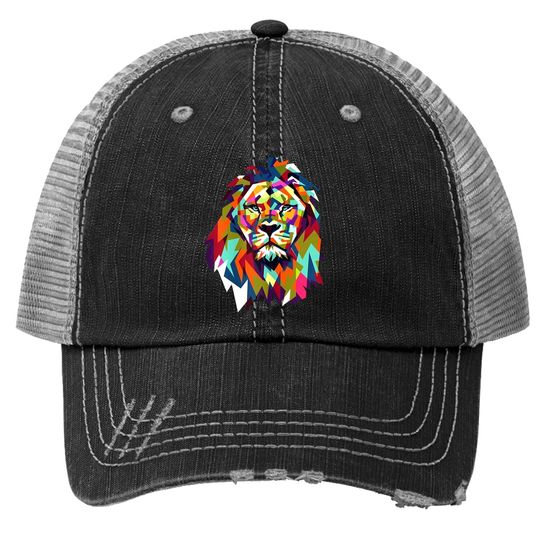 Cool Leo Star Sign Geometric African Animal Cat Lion Face Trucker Hat
