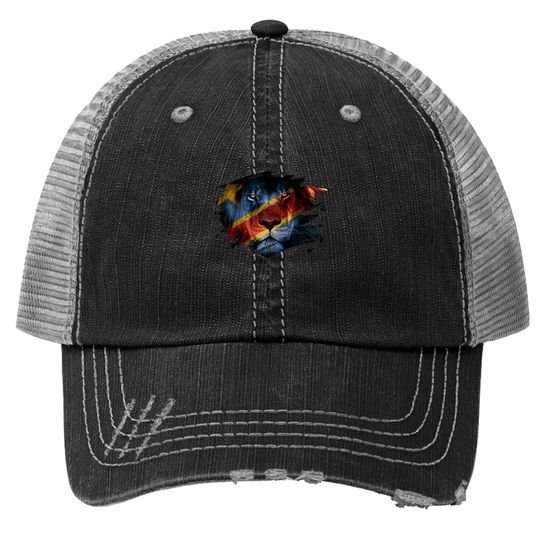 Dr Congo Flag And African Lion Picture Congolese Pride Trucker Hat