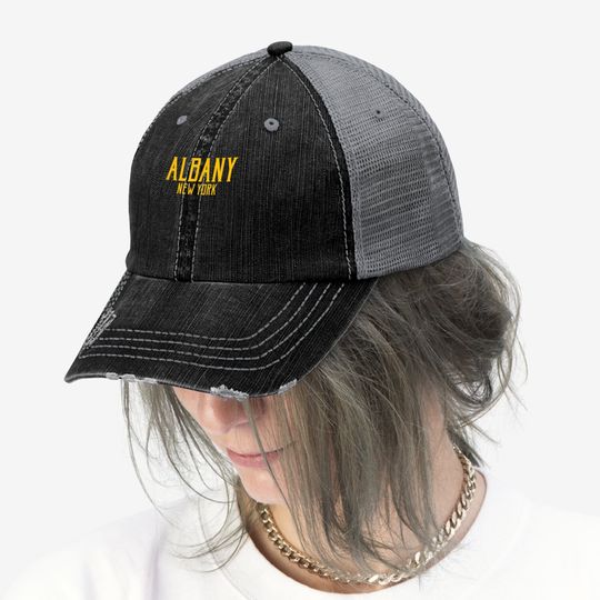 Albany New York Vintage Text Amber Trucker Hat