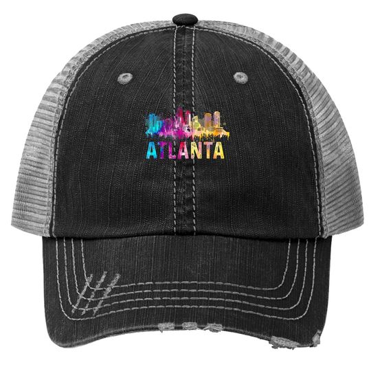 Atlanta Georgia Retro Watercolor Skyline Gifts Trucker Hat