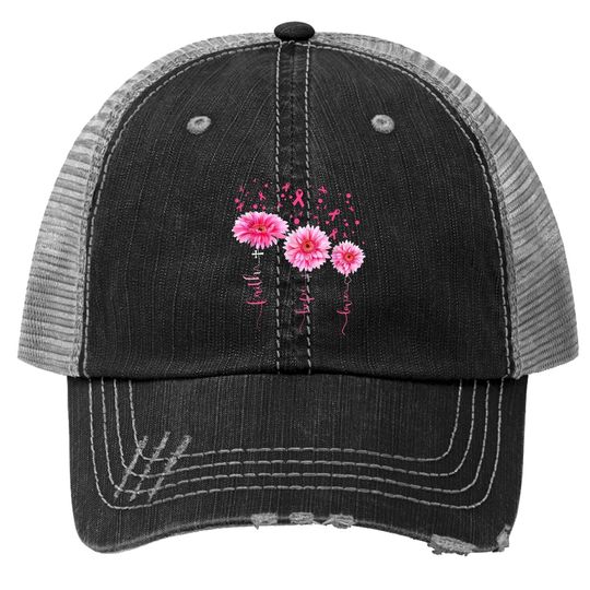 Faith Hope Love Pink Daisy Flower Breast Cancer Awareness Trucker Hat