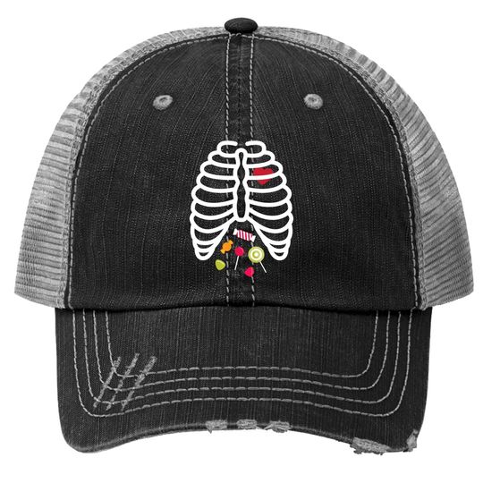 Skeleton Rib Cage Heart Candy Trucker Hat