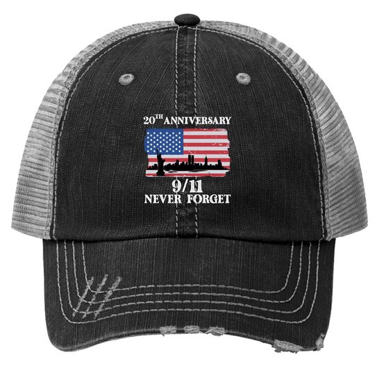 Never Forget 9/11 20th Anniversary 2021 Usa Flag Trucker Hat