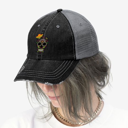 Sugar Skulls Day Of The Dead Traditional Food Latin Mexico Trucker Hat