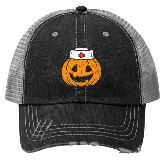 Pumpkin Nurse Scary Halloween Costume Trucker Hat