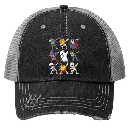 Dabbing Halloween Skeleton Zombie Scary Pumpkin Mummy Trucker Hat