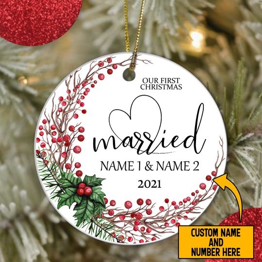 First Christmas Married Personalized Ceramic Circle Custom Ornament