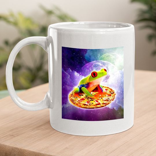 Red Eye Tree Frog Riding Pizza In Space Coffee Mug