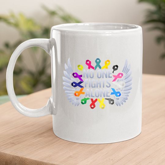 No One Fights Alone Multicolor Ribbon For Cancer Awareness Coffee Mug