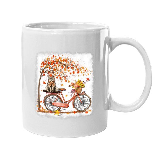 Retro Bicycle Cat Autumn Leaves Fall Thanksgiving Coffee Mug