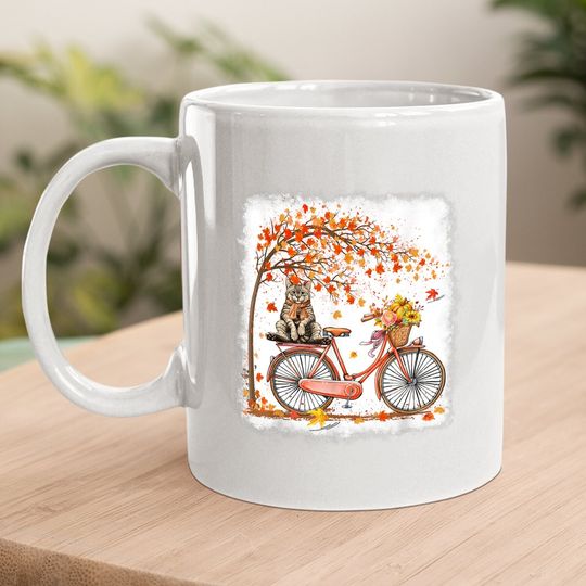 Retro Bicycle Cat Autumn Leaves Fall Thanksgiving Coffee Mug
