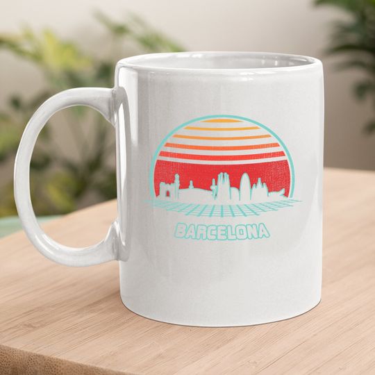 Barcelona City Skyline Retro 80s Style Souvenir Gift Coffee Mug