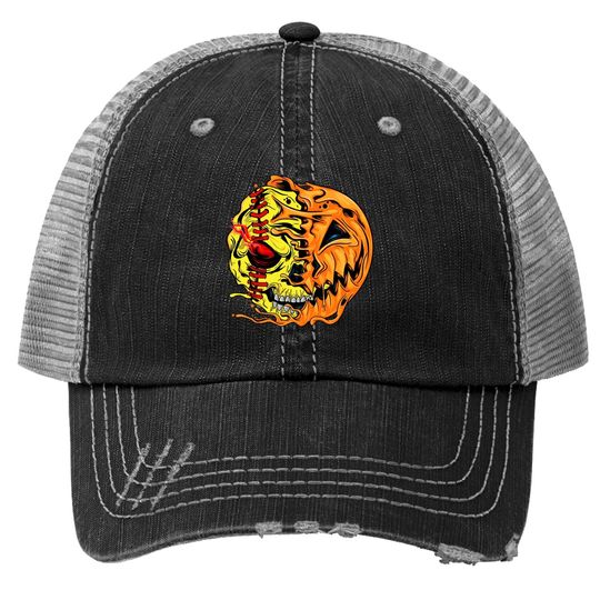 Softball Halloween  pumpkin Trucker Hat