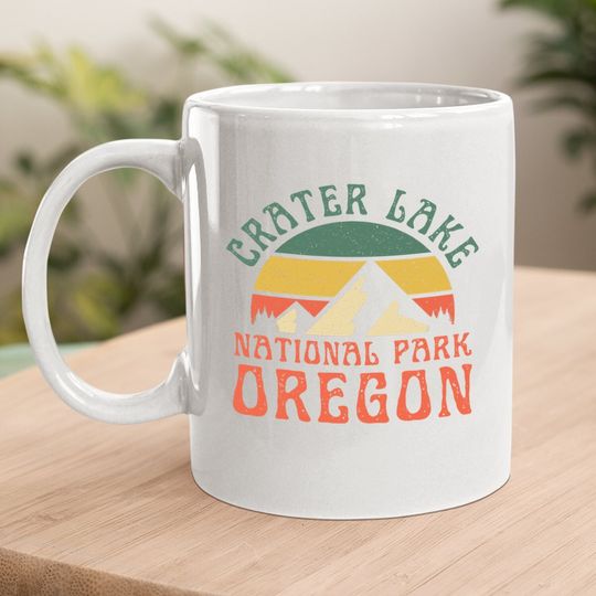 Crater Lake National Park Oregon Mountains Retro Sunset Coffee Mug