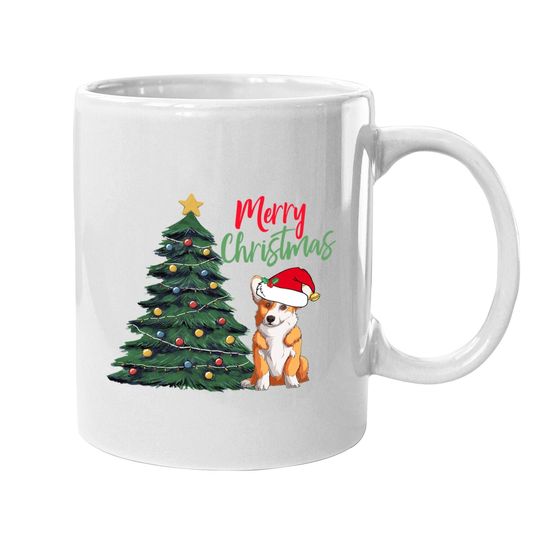 Merry Christmas Corgi Dog In Santa Hat Cute Holiday Coffee Mug