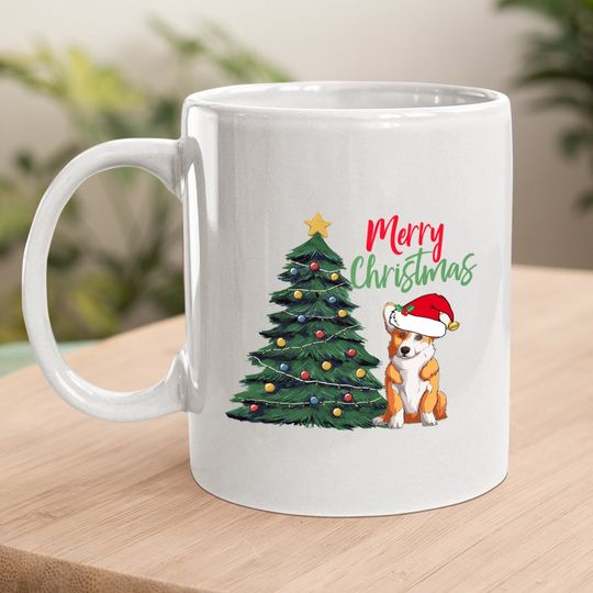 Merry Christmas Corgi Dog In Santa Hat Cute Holiday Coffee Mug