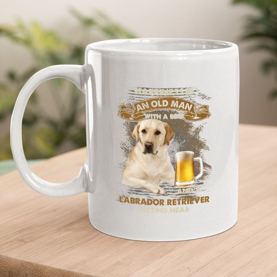 Happiness Is An Old Man With A Beer And A Labrador Retriever Coffee Mug
