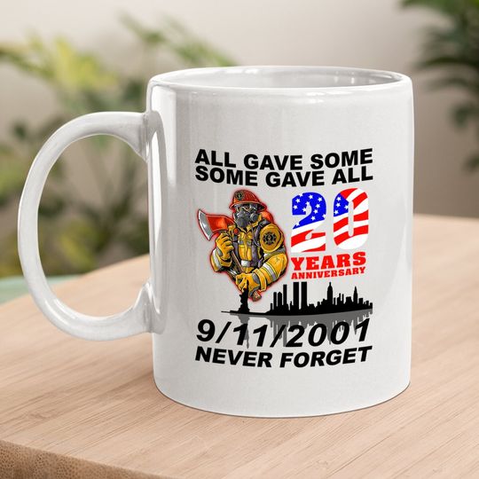 Never Forget 9-11-2001 20th Anniversary Firefighters Coffee Mug