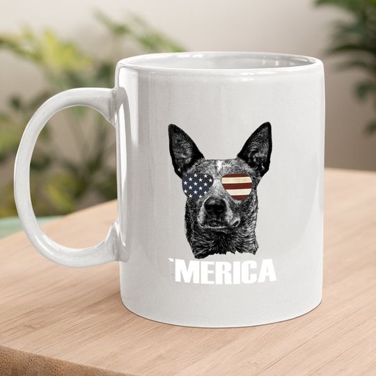 Merica Australian Cattle Dog With Usa Flag Sunglasses Coffee Mug