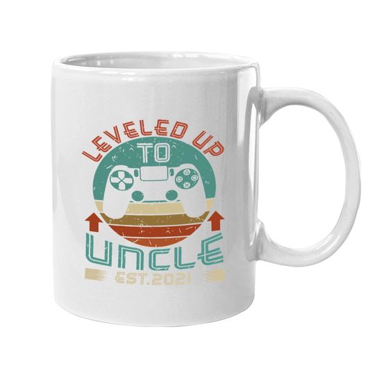 Discover Promoted To Uncle Est 2021 Leveled Up Funny Coffee.  mug