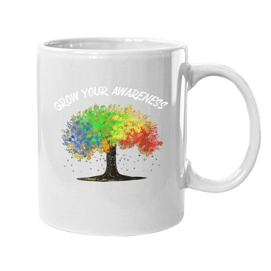 Autism Awareness Rainbow Tree Grow Your Awareness Hand Drawn Coffee.  mug