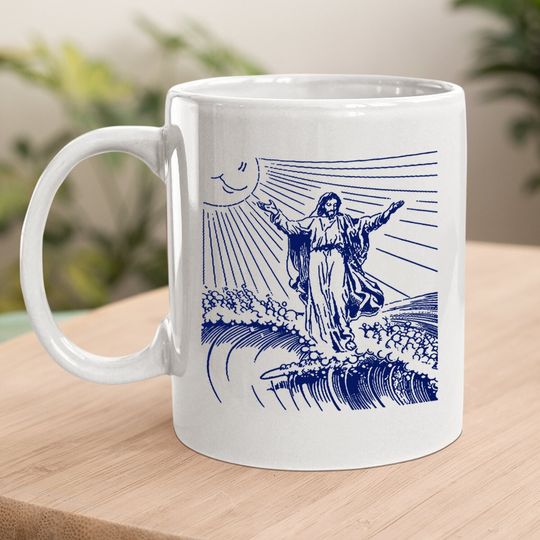 Vintage Retro Christian Coffee. mug, Surfing Jesus Coffee. mug, Cool Surf Mug Coffee. mug