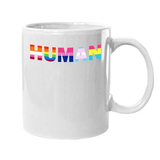 Human Rainbow Flag Lgbt Gay Pride Month Transgender Ally O Neck Coffee.  mug