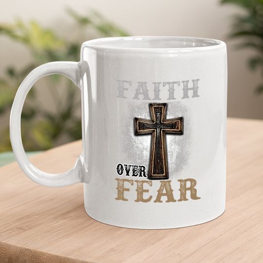 Faith Over Fear Wood Cross Religion Coffee.  mug Adult Coffee.  mug