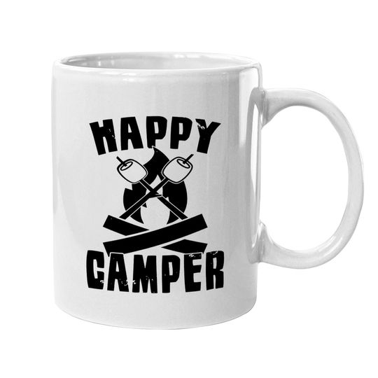 Happy Camper Coffee mug Funny Camping Cool Hiking Graphic Vintage Mug 80s Saying