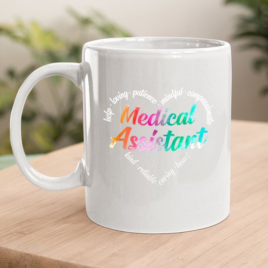 Medical Assistant Heart Word Cloud Watercolor Rainbow Coffee Mug