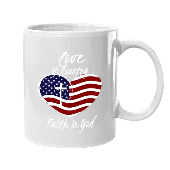Patriotic Christian Faith In God Heart Cross American Flag Coffee Mug